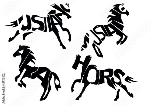 Vector digital eps illustration: horse text set: Horse, Arab, Lusitano, Mustang photo
