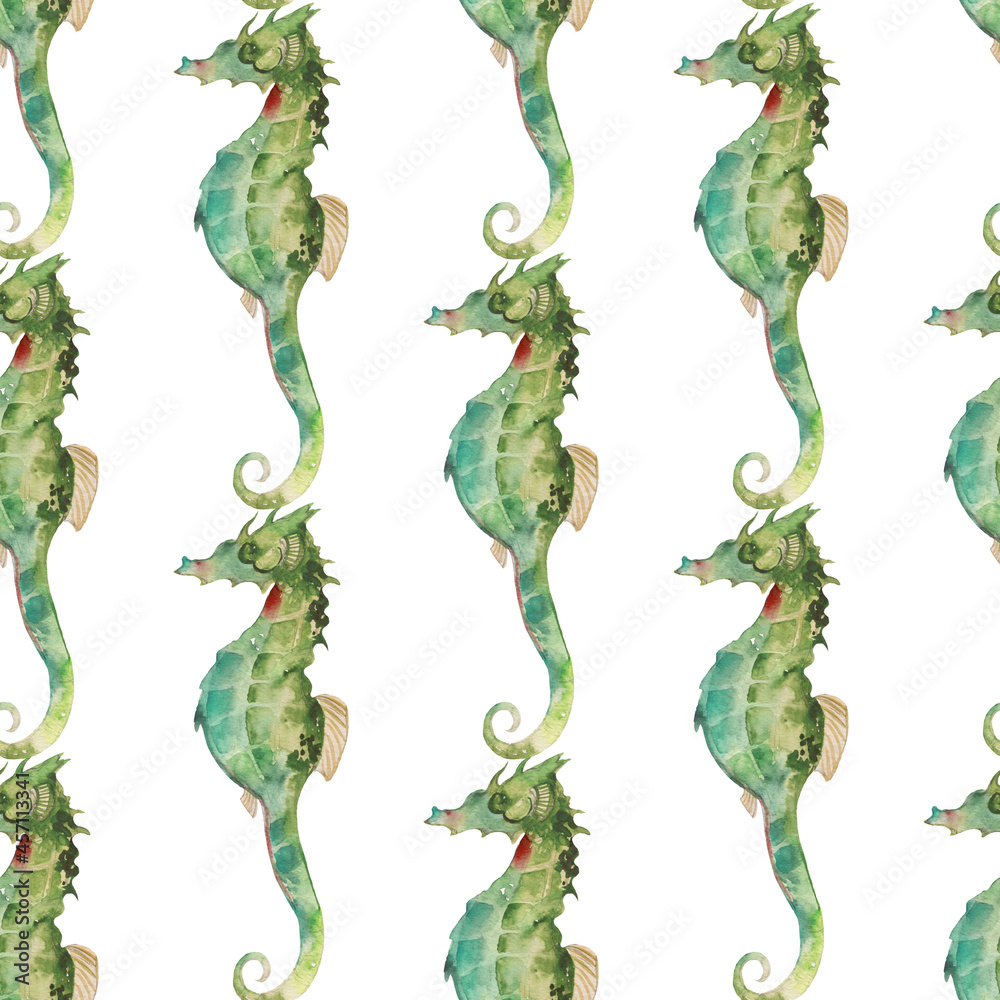 Fototapeta premium Seamless background with sea-horses. Underwater life objects