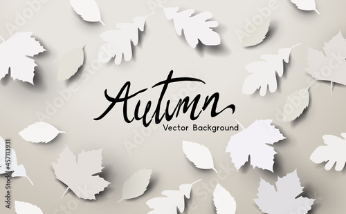 Autumn season background design with falling paper autumn leaves and room for text. Vector illustration