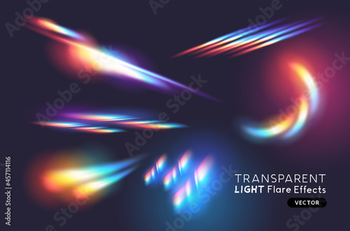 Photo A set of colourful vector lens and light flare transparent effects
