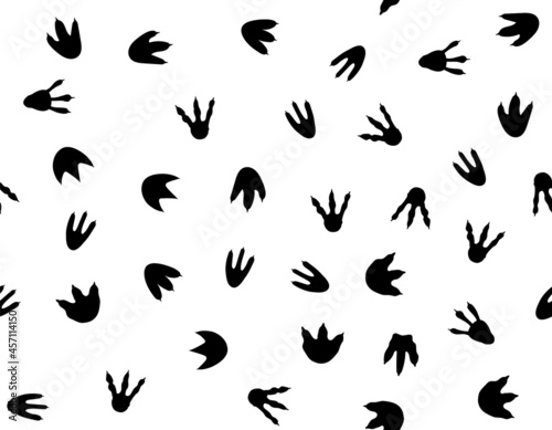 Dinosaur footprint pattern seamless print paw. Vector jurassic animal track background footstep