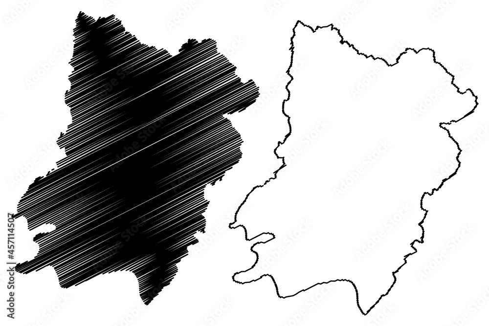 Auraiya district (Uttar Pradesh State, Republic of India) map vector illustration, scribble sketch Auraiya map
