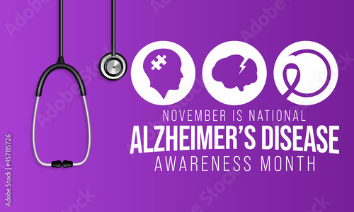 Alzheimer's Disease awareness month is observed every year in November, it is a progressive disease, where dementia symptoms gradually worsen over a number of years. Vector illustration