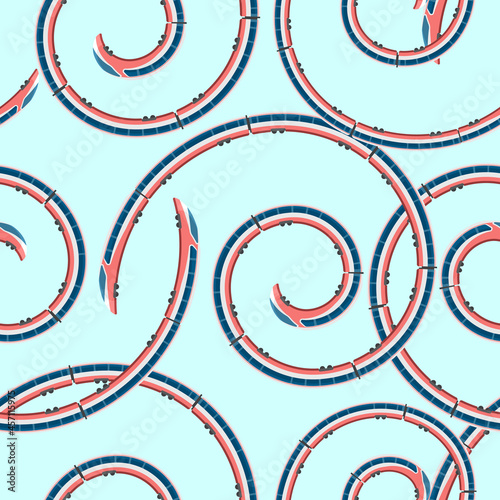 City train with spiral shape curve line pattern or texture with seamles. Transportation theme vector illustration.