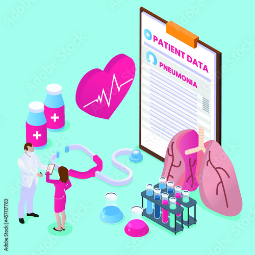Pneumonia Patient Data 3d isometric vector illustration concept for banner, website, landing page, ads, flyer