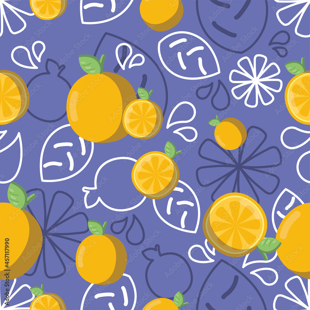 Colored background pattern with oranges and leaves