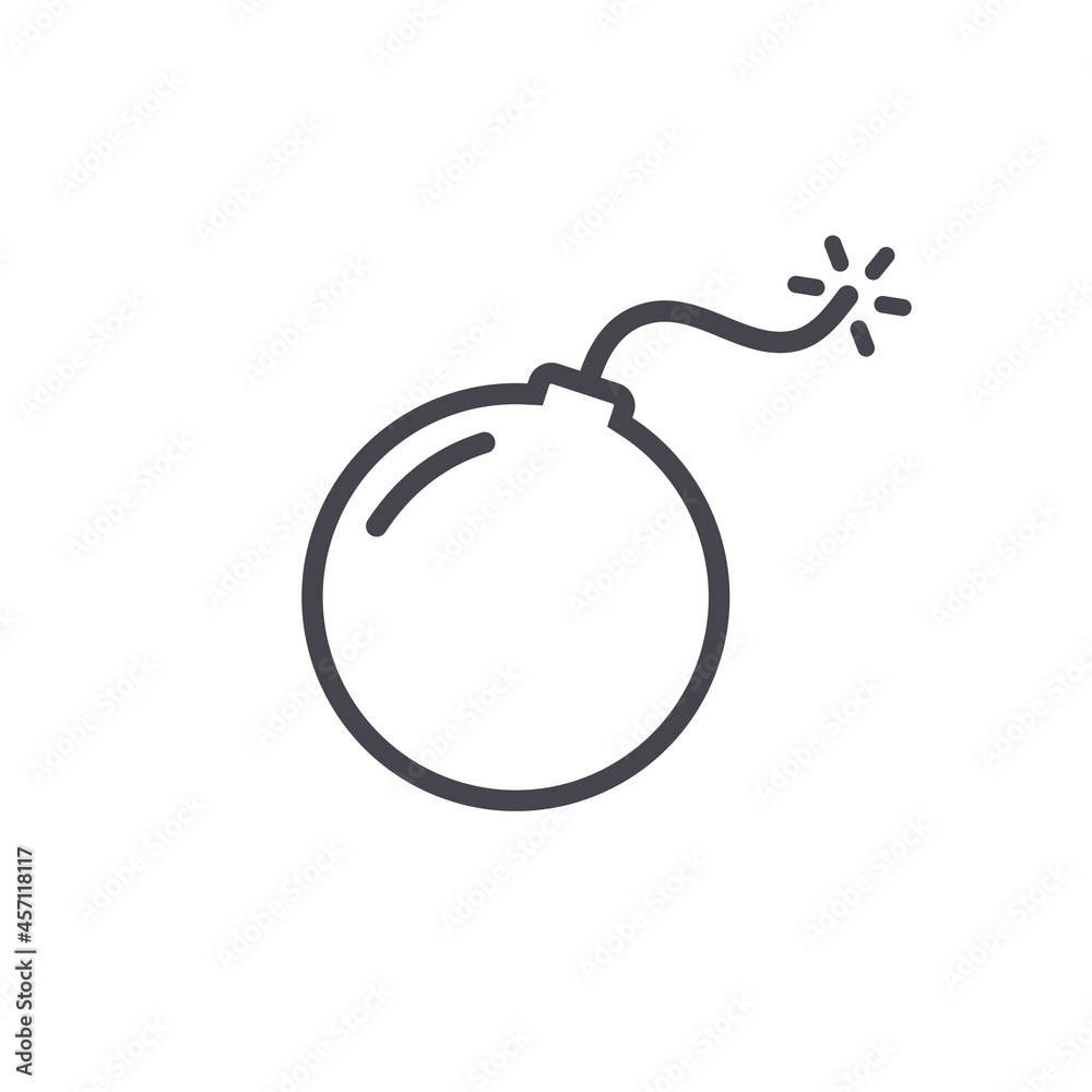Bomb vector icon, line cartoon dynamite violence illustration. Bomb fuse threat symbol