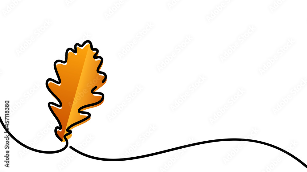 Obraz premium Orange oak leaf drawn by single line.