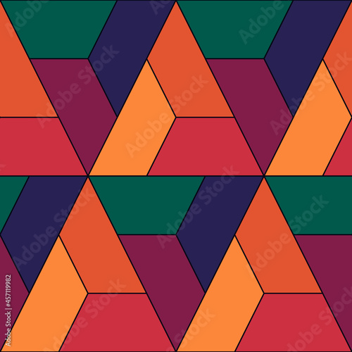 Seamless pattern. Ethnic ornament. Geometric background. Tribal wallpaper. Ethnical image. Tribe motif. Ancient mosaic. Digital paper. Folk web design. Textile print backdrop. Vector artwork