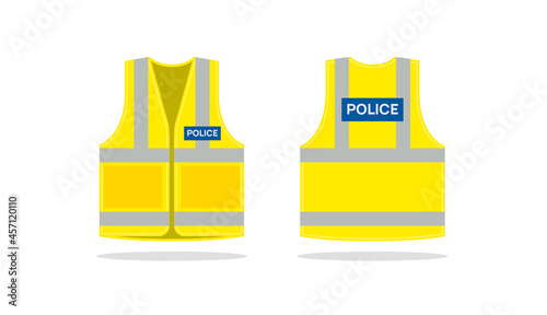 Police vest safety jacket white vector. Security police safety jacket icon