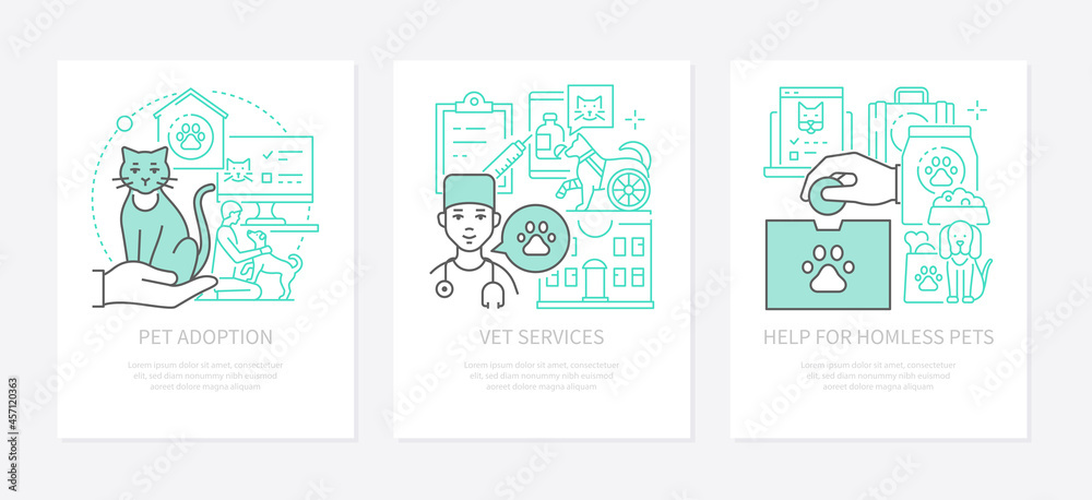 Pet care - three banners in line design style Pet care - three banners in line design style