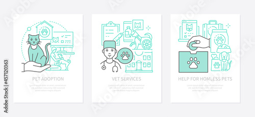 Pet care - three banners in line design style