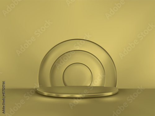 Beautiful, elegant background with a pedestal and a showcase. 3d vector gold stage. Luxury podium