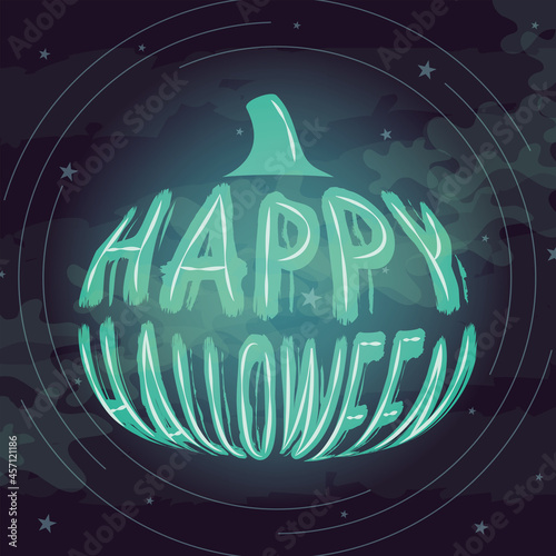 Happy halloween text on a moonlight sky