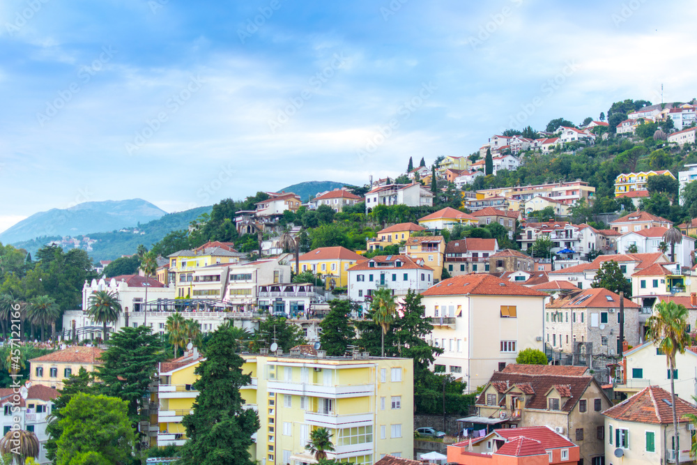 Herceg Novi, Montenegro, August 30, 2018. Beautiful view of the city in the mountains