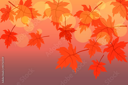 Vector Bright autumn background with maple leaves and stylish bokeh effect 