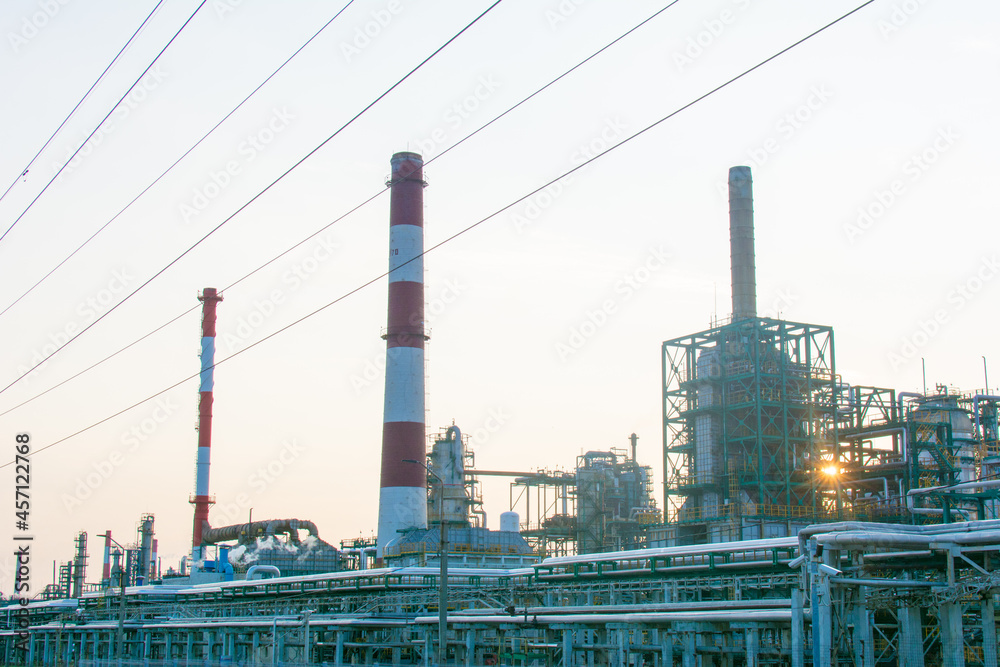 Route M6. Russia. September 20, 2020. Oil and gas refinery with pipeline steel fittings. A close-up view of an industrial oil refinery. Route M6. Russia. September 20, 2020. Oil and gas refinery with pipeline steel fittings. A close-up view of an industrial oil refinery.