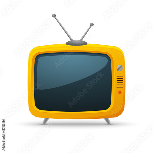 Retro tv cartoon background media. Orange yellow retro tv old vintage vector cute icon