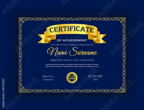Abstract Golden border decorative certificate of achievement design diploma award
