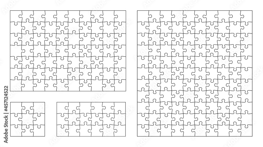 Jigsaw Puzzle 10x11 square piece template. Jigsaw puzzle grid vector stroke scheme