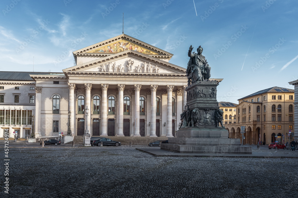 Max-Joseph-Platz with Bavarian State Opera and  King Maximilian Joseph Statue - Munich, Bavaria, Germany
