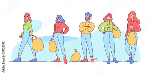 Group of people collaboration collecting money and money bag for online saving and investment