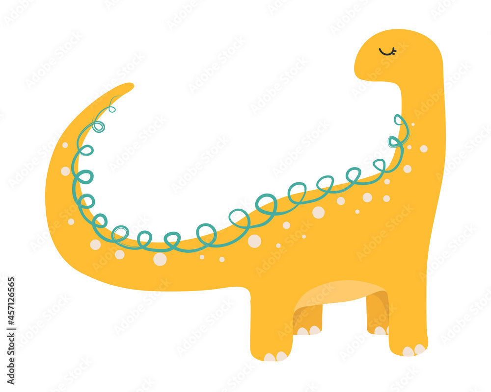Illustration of cute cartoon dinosaur on white background. Can be used for children's room, sticker, t-shirt, mug and other design. Cute little diplodocus. Illustration of cute cartoon dinosaur on white background. Can be used for children's room, sticker, t-shirt, mug and other design. Cute little diplodocus.