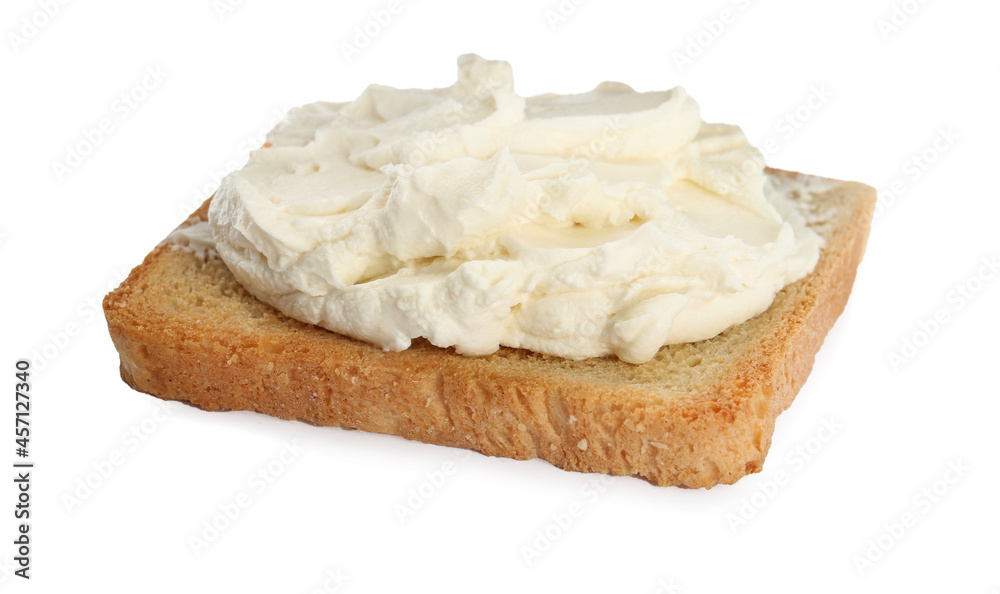 Toasted bread with cream cheese isolated on white Toasted bread with cream cheese isolated on white
