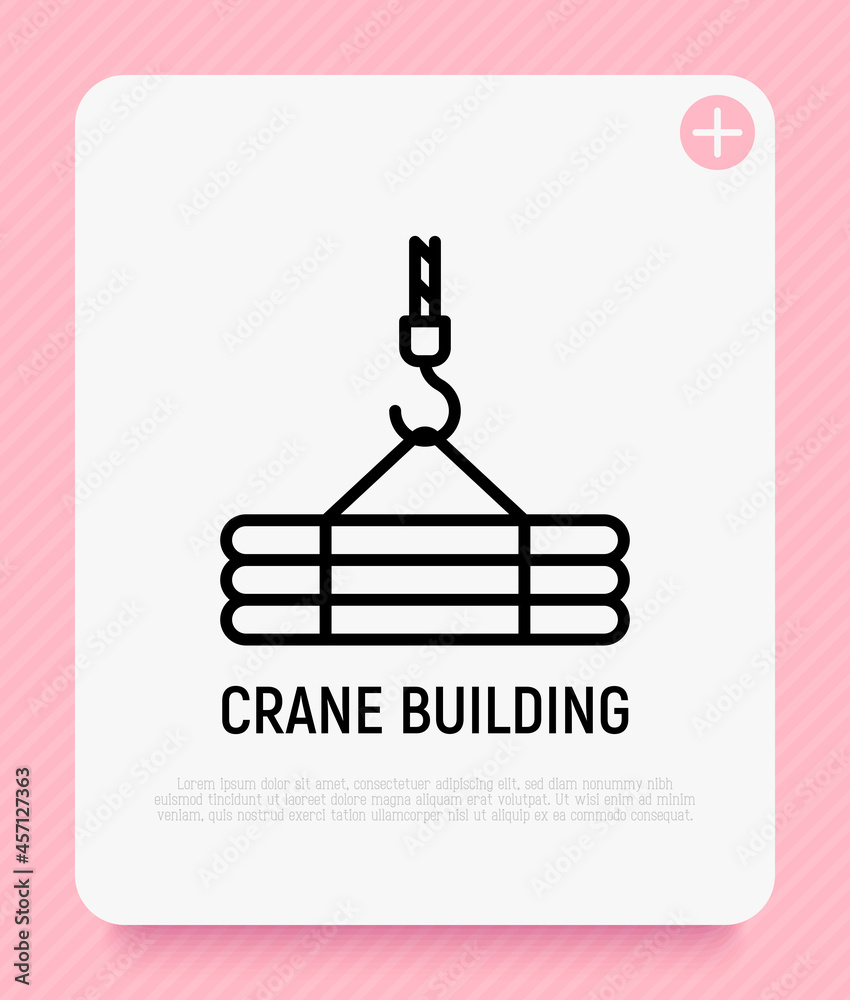 Crane thin line icon. Modern vector illustration of building equipment or logistics service. Crane thin line icon. Modern vector illustration of building equipment or logistics service.