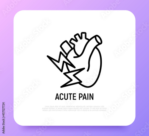 Acute pain in heart thin line icon. Modern vector illustration of symptom heart attack.
