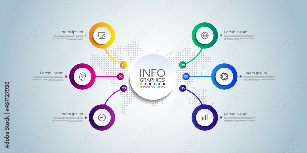 Presentation business infographic template circle colorful with 6 step