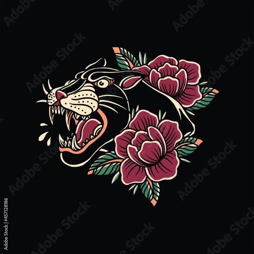 panther tattoo illustration vector design