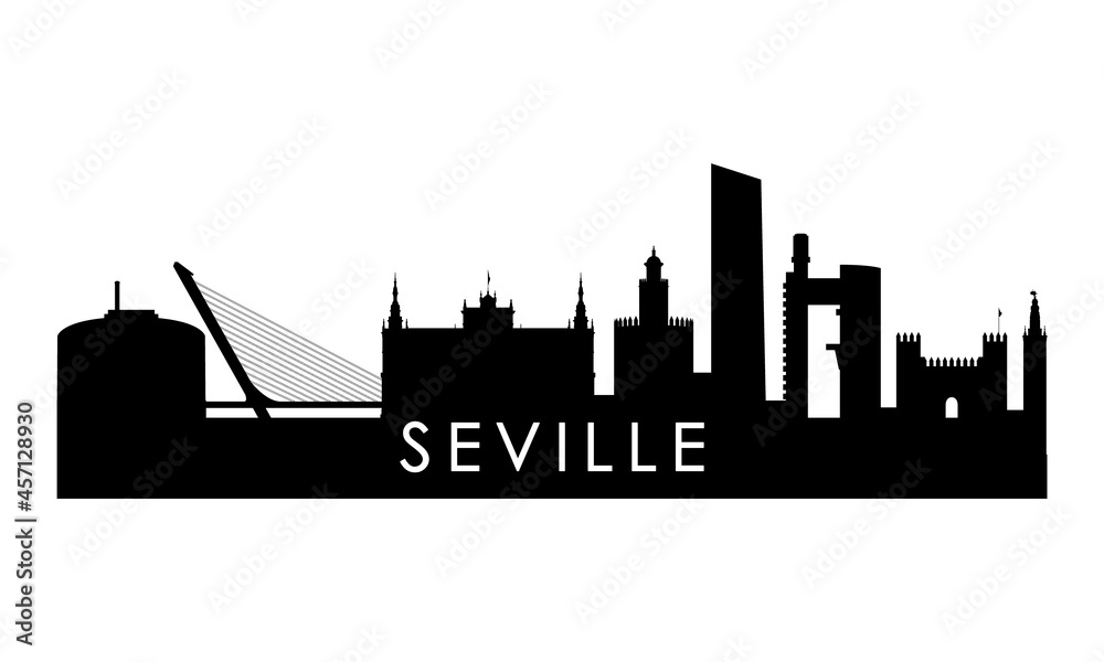 Fototapeta premium Sevilla skyline silhouette. Black Sevilla city design isolated on white background.