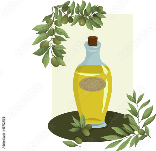 A bottle of olive oil is unusual . Vector illustration isolated on a white background.