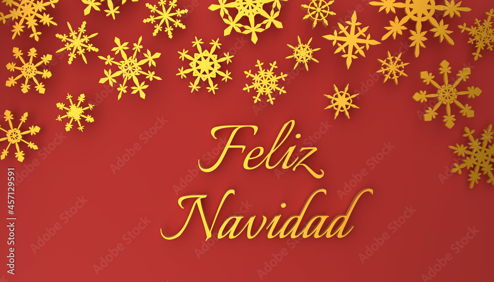 Modern Spanish Merry Christmas background with snowflakes on red background, 3d rendering Modern Spanish Merry Christmas background with snowflakes on red background, 3d rendering