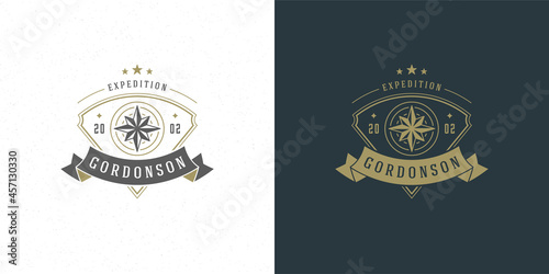 Wind rose logo emblem vector illustration outdoor expedition adventure compass silhouette