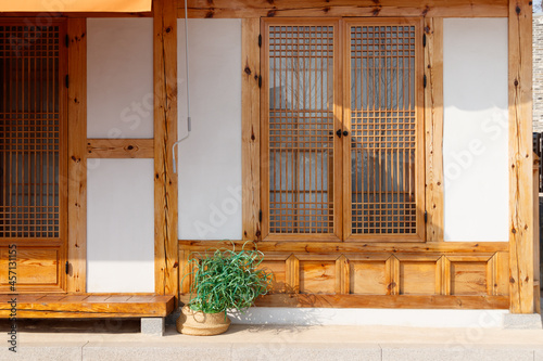 Traditional Korean style architecture at Hanok Village. Traditional Korean house. photo