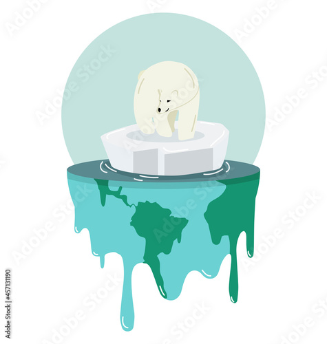 Global warming earth with polar bear