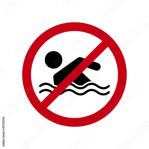 No swimming sign set. Do not swim. swimming not allowed prohibited warning road sign on white background.