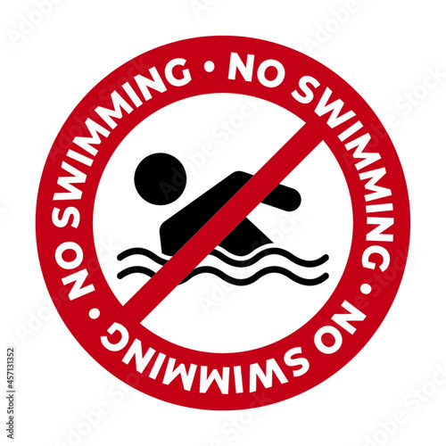 No swimming sign set. Do not swim. swimming not allowed prohibited warning road sign on white background with text.