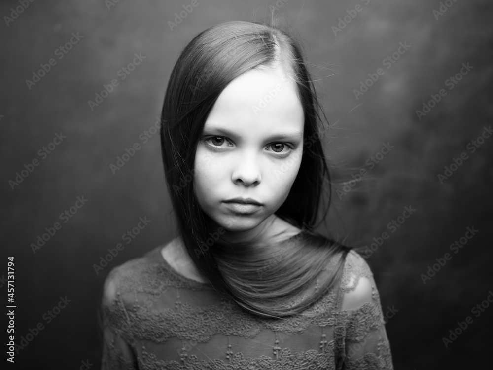 girl with sad expression face close up studio