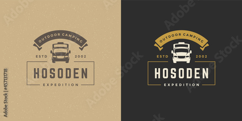 Camper logo emblem vector illustration outdoor rv vehicle silhouette silhouettes for shirt or print stamp