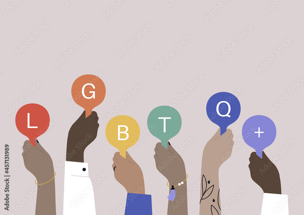 Hands holding a rainbow LGBTQ+ sign, gender relations, queer community Hands holding a rainbow LGBTQ+ sign, gender relations, queer community