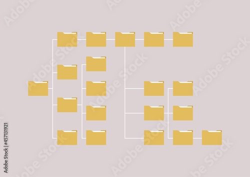 Computer files directory, folders organised in a system of storage