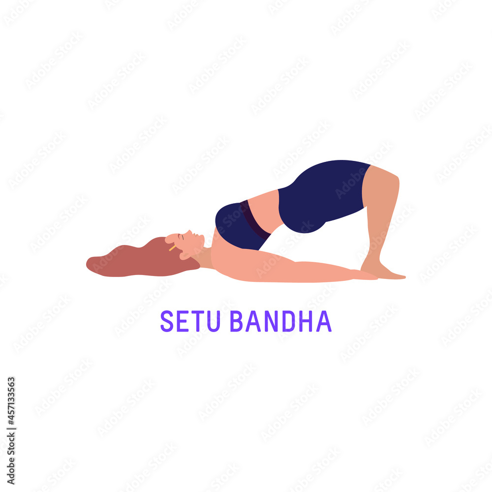 Vector Illustration of Yoga Woman. Isolated Figure on White Background. Setu Bandha - Bridge Pose.