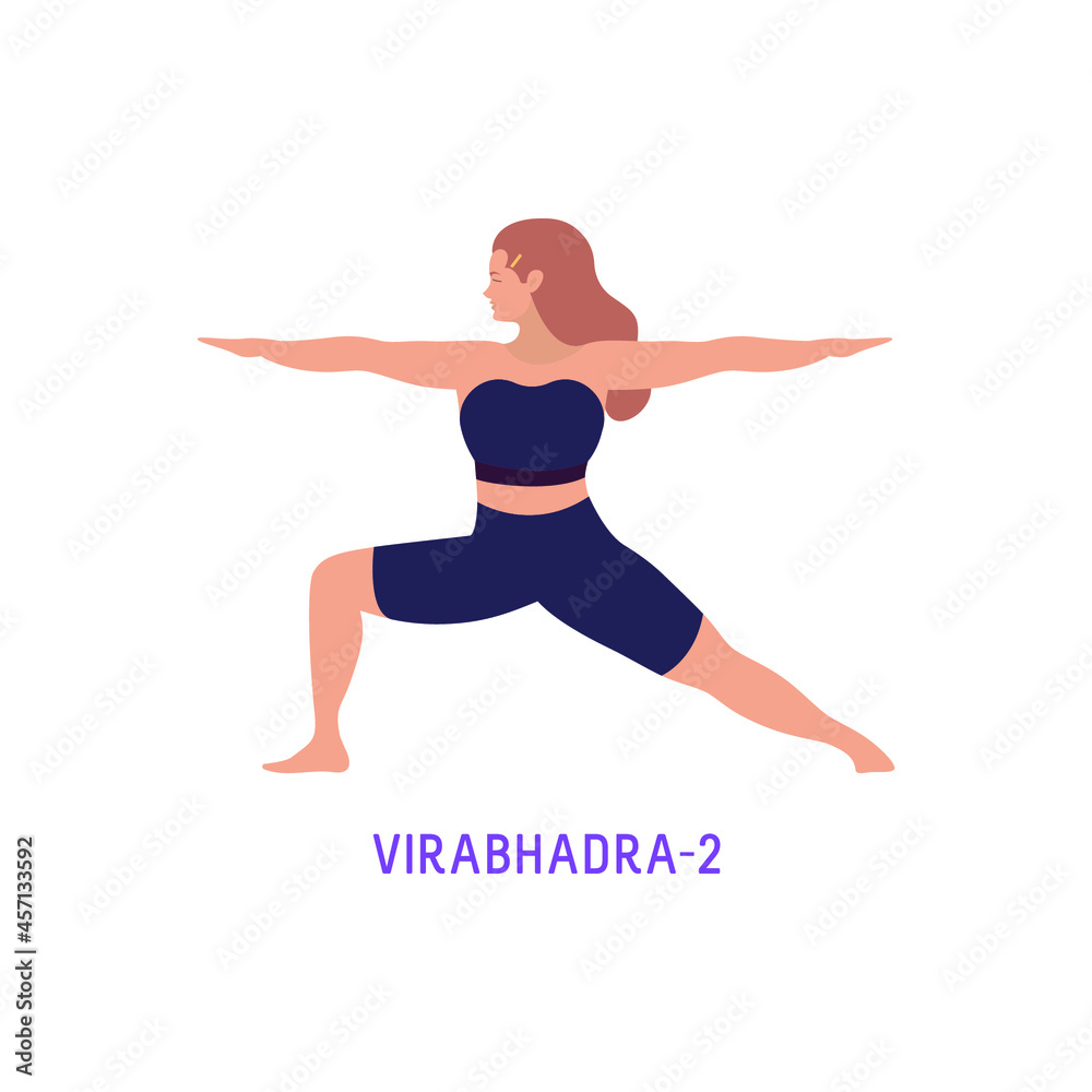 Vector Illustration of Yoga Woman. Isolated Figure on White Background. Virabhadra - Warrior Pose. Vector Illustration of Yoga Woman. Isolated Figure on White Background. Virabhadra - Warrior Pose.
