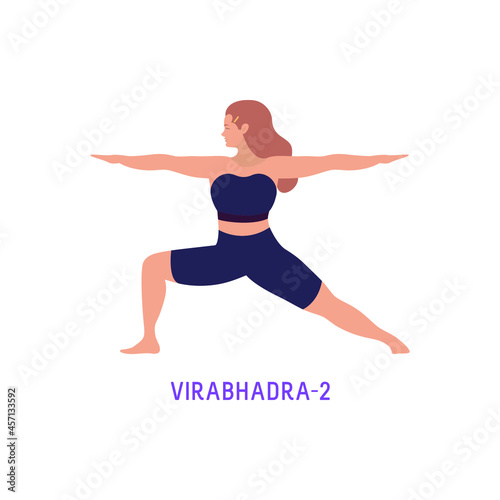 Vector Illustration of Yoga Woman. Isolated Figure on White Background. Virabhadra - Warrior Pose. photo