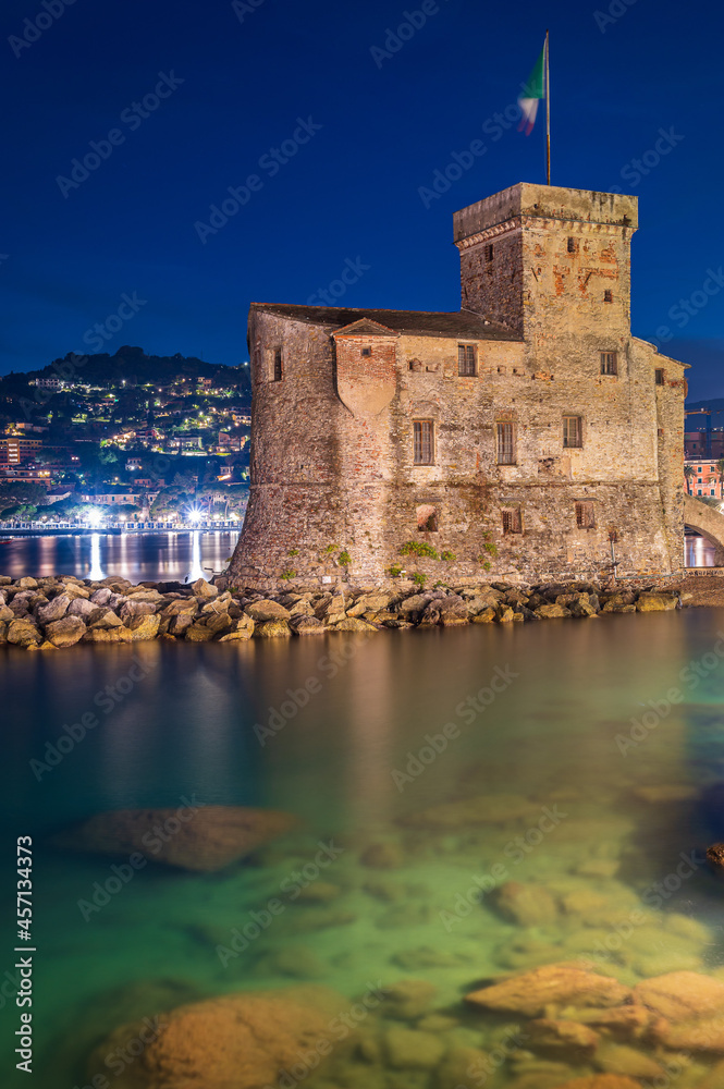 Castle on the Sea in Rapallo by night