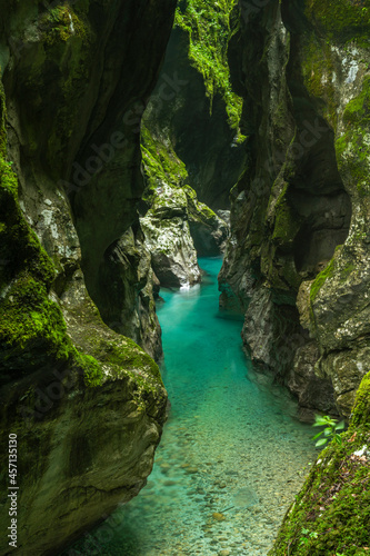 Tolmin Gorge Canyon in Slovenia Soca Valley. Wild Nature in Triglav Park