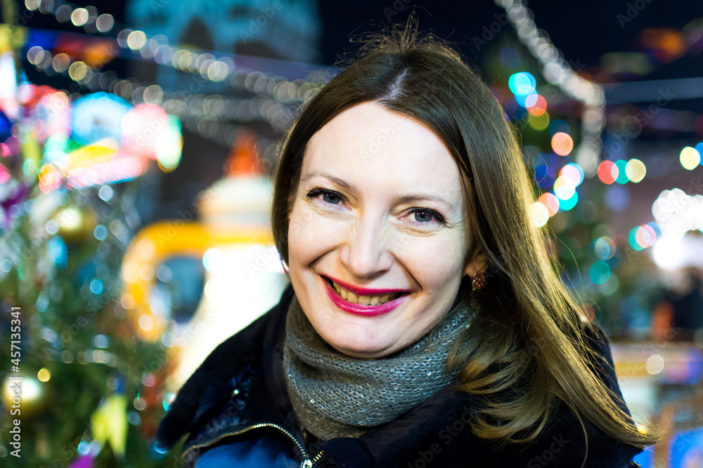 Moscow, Russia. December 28, 2018. Portrait of a beautiful woman of 35 years to Red Square.